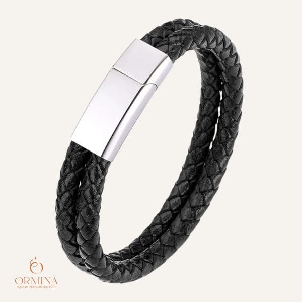 bracelet en cuir pour homme gravé