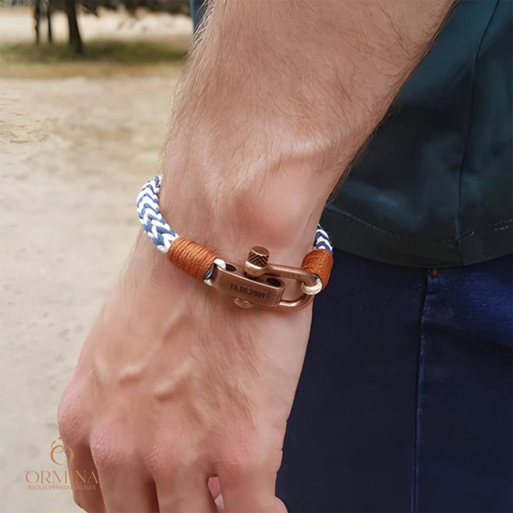 bracelet marinière personnalisé cordon tissé pour homme