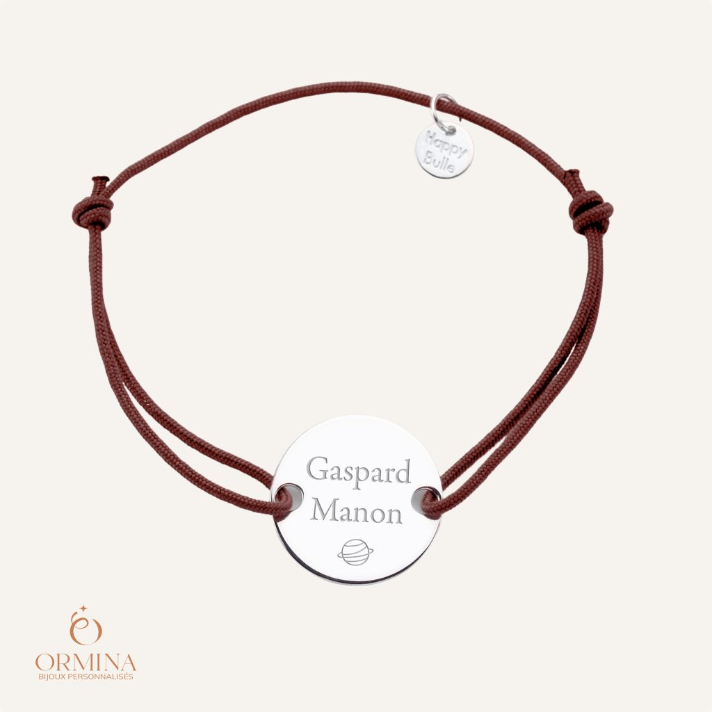 bracelet homme personnalisé cordon et médaille gravée