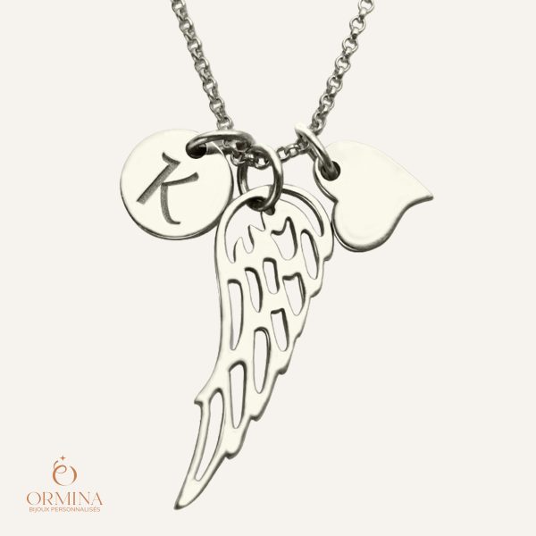 collier aile d'ange personnalisé avec initiale