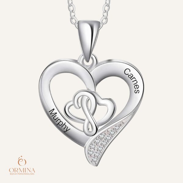 collier cœur personnalisé avec 2 prénoms - argent s925