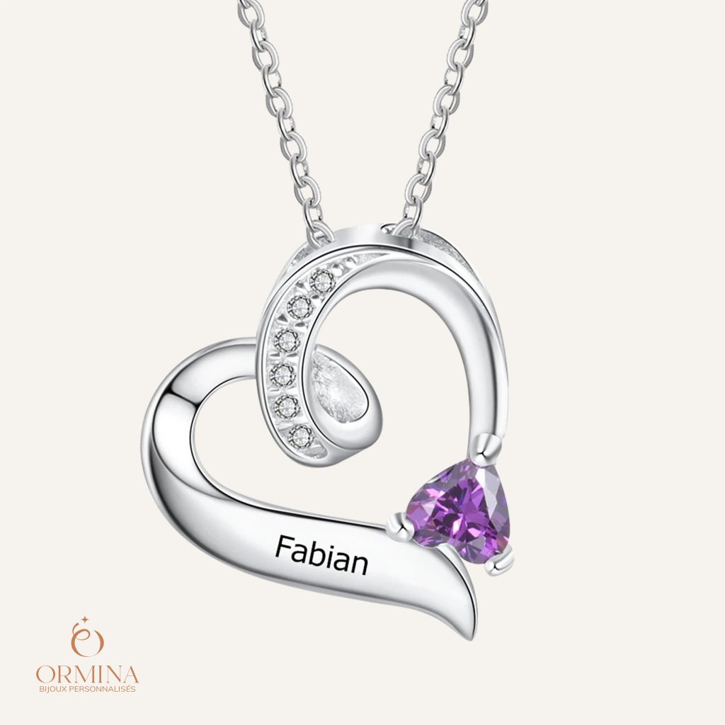 collier cœur personnalisé avec gravure - argent s925