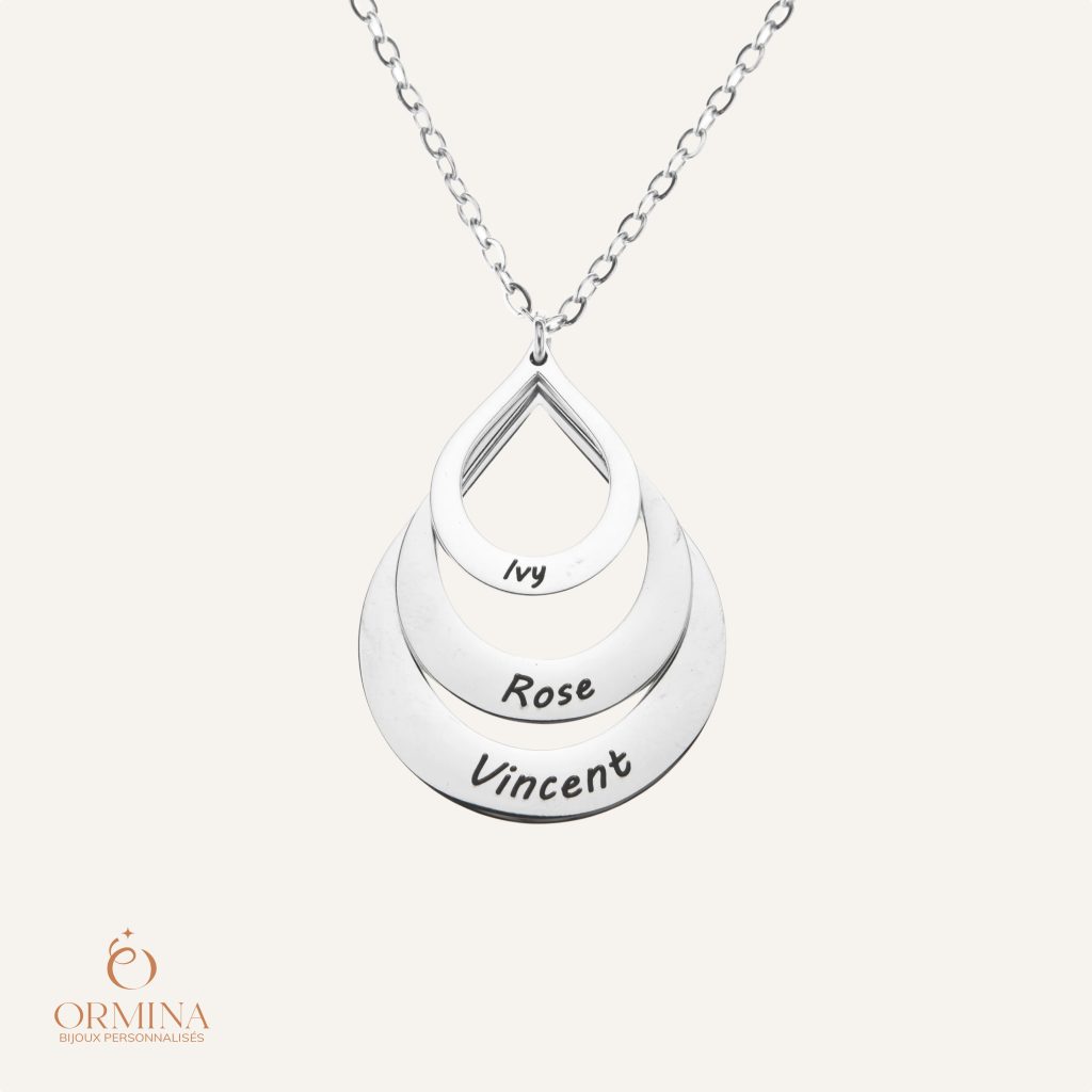 collier trois gouttes d'eau à personnaliser