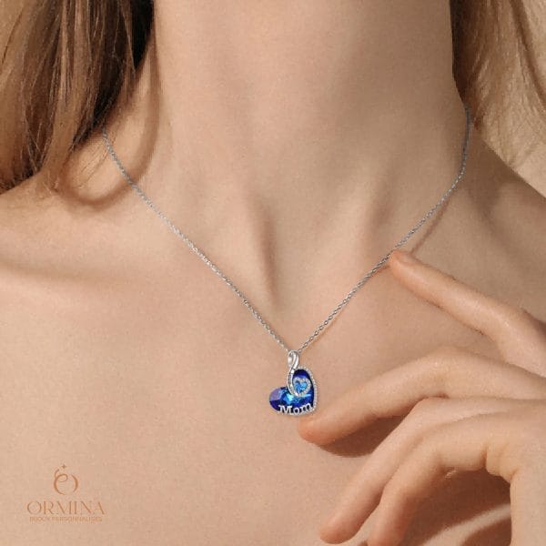collier cœur je t'aime maman en cristal bleu - argent s925