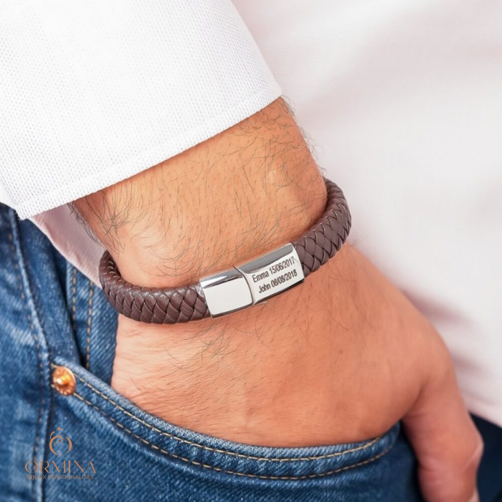 bracelet en cuir pour homme gravé