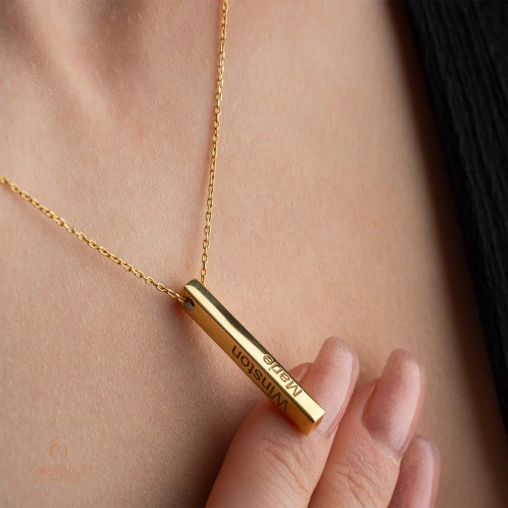 collier barre 3d gravée - argent sterling