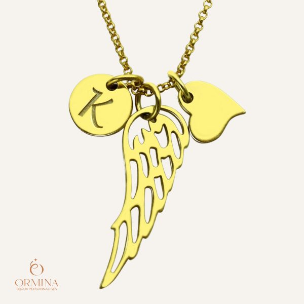 collier aile d'ange personnalisé avec initiale