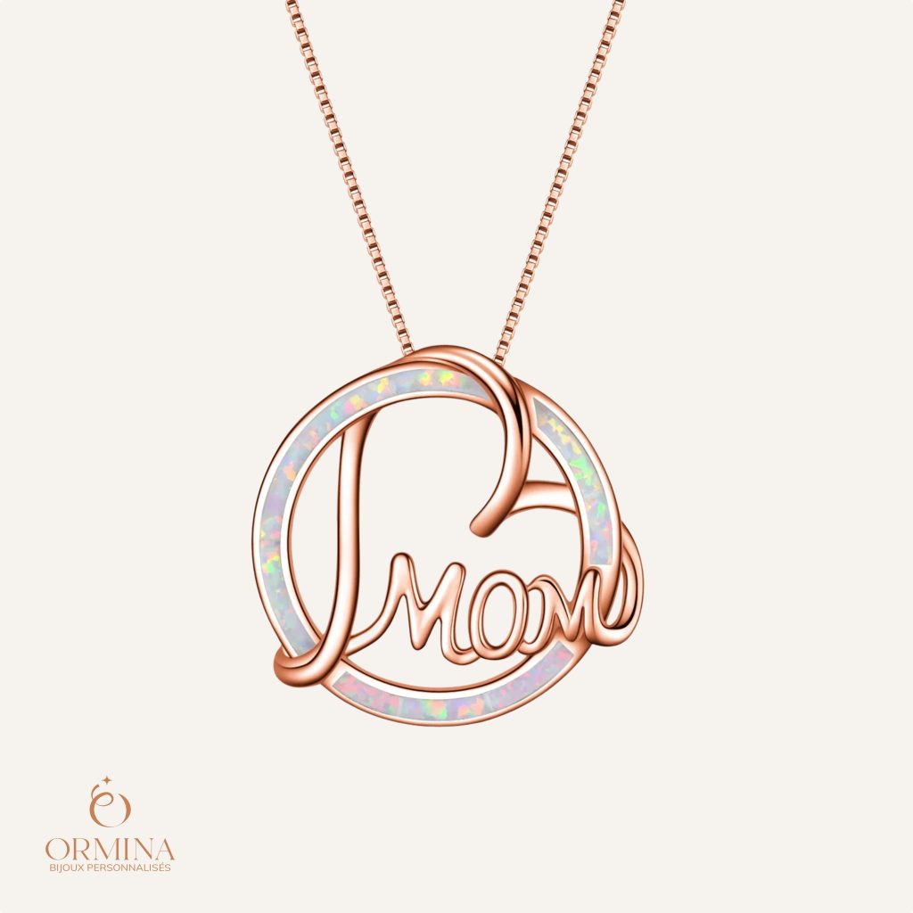 collier maman cœur - opale et plaqué or rose