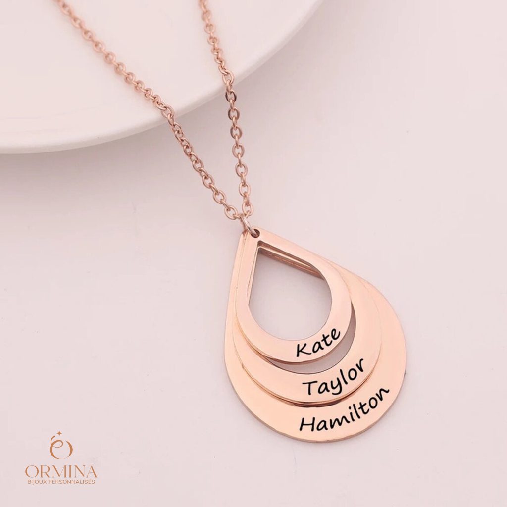 collier trois gouttes d'eau à personnaliser