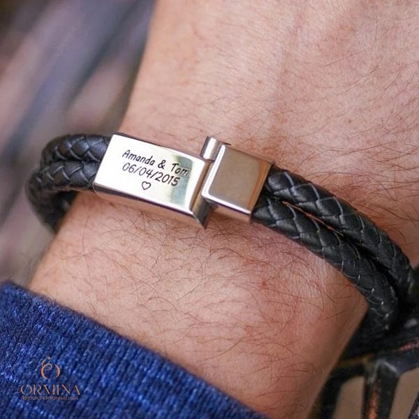 bracelet en cuir pour homme gravé