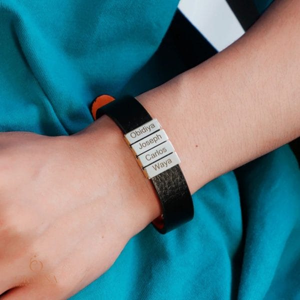 bracelet homme cuir avec perles personnalisées acier inoxydable