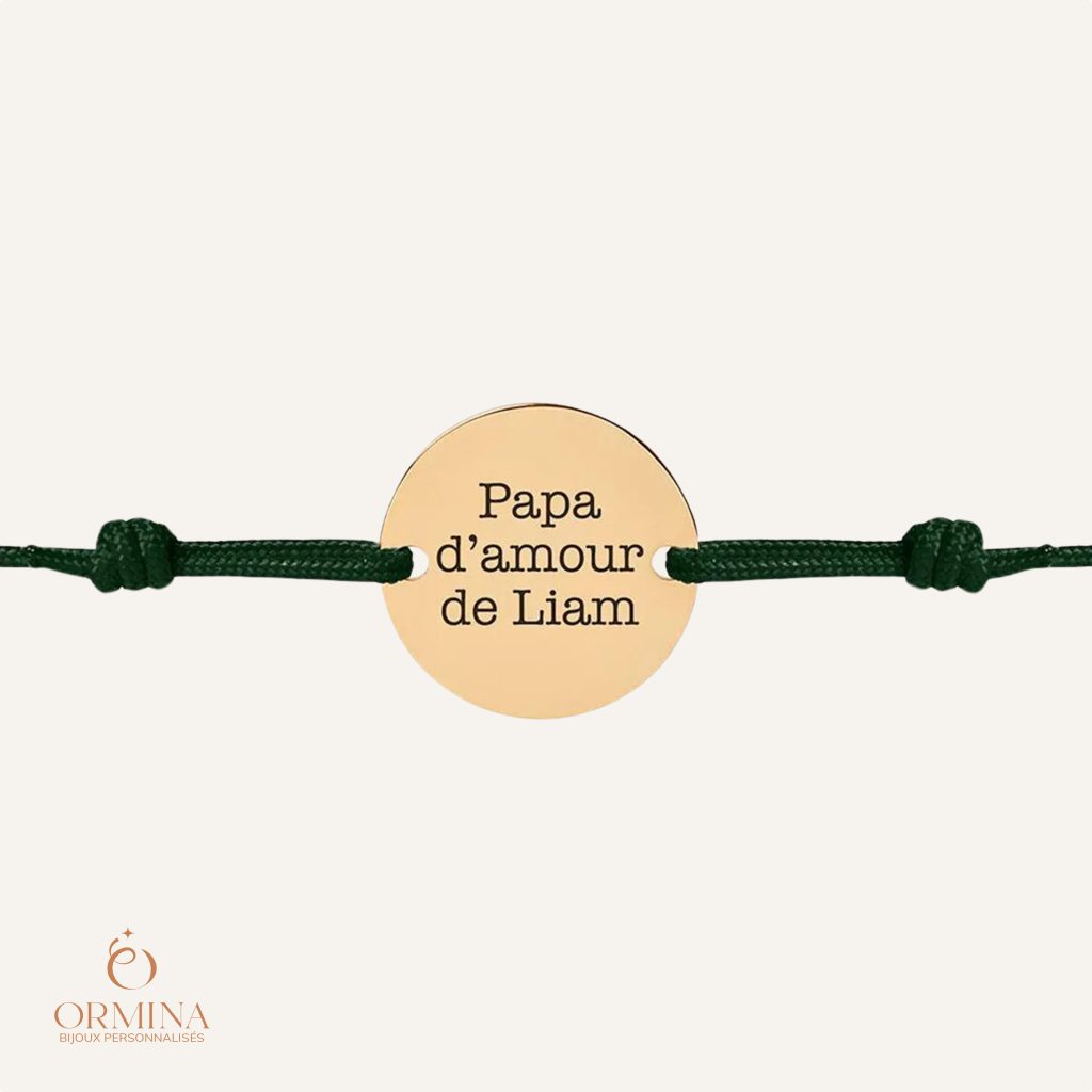 bracelet homme personnalisé cordon et médaille gravée