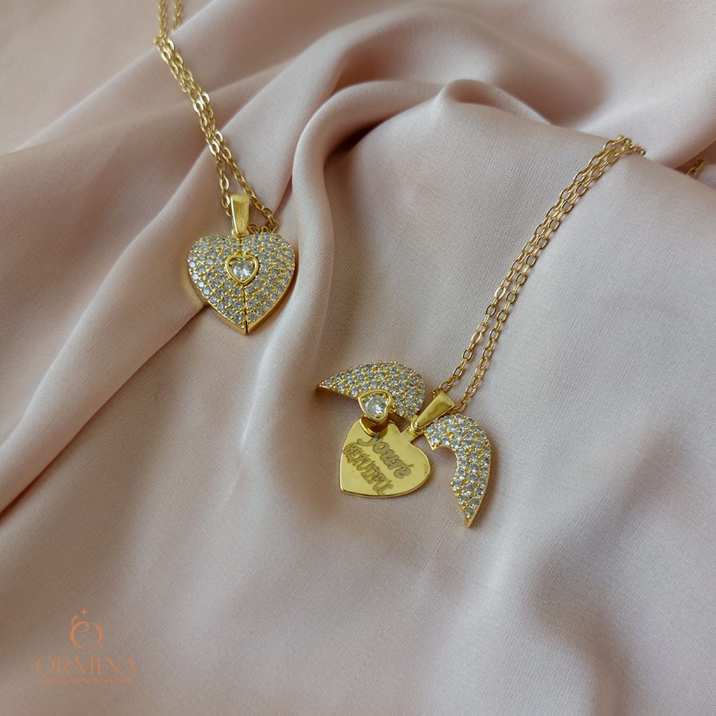 collier cœur ailes d'ange à personnaliser