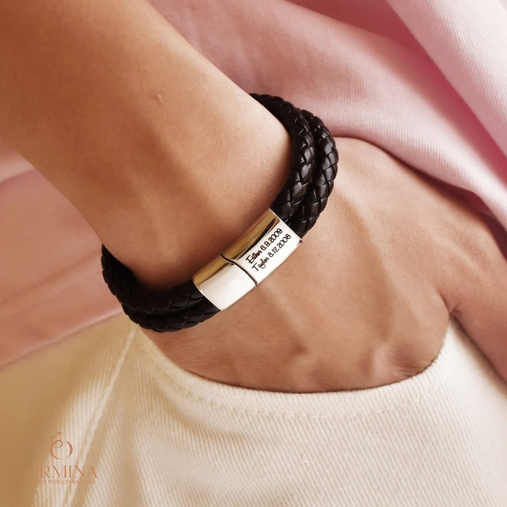 bracelet en cuir pour homme gravé
