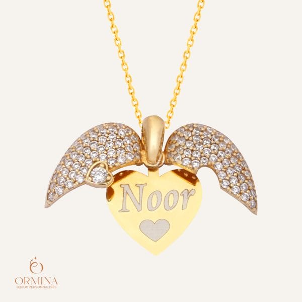 collier cœur ailes d'ange à personnaliser