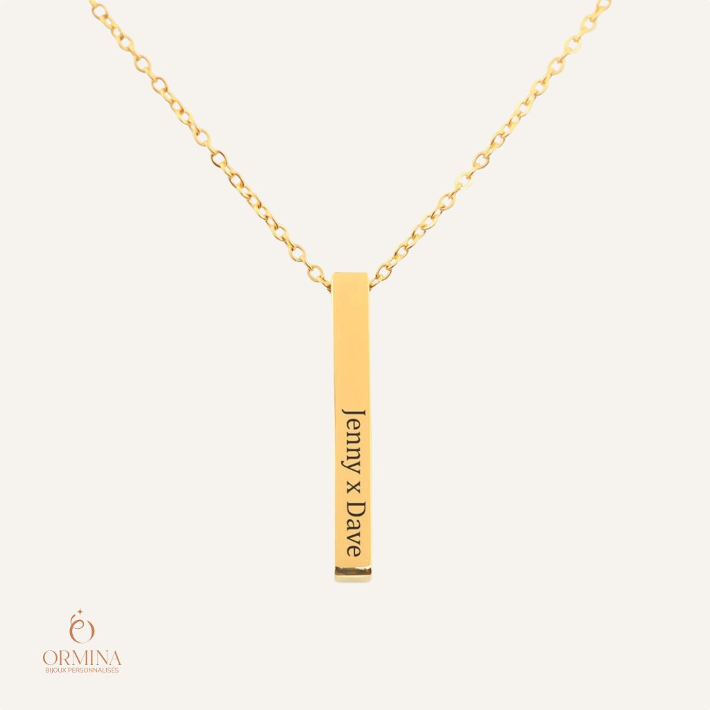 collier barre 3d gravée - argent sterling